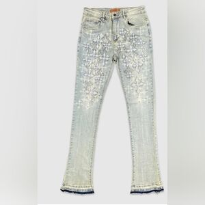 Men's Light Blue Jeans with Floral Pattern